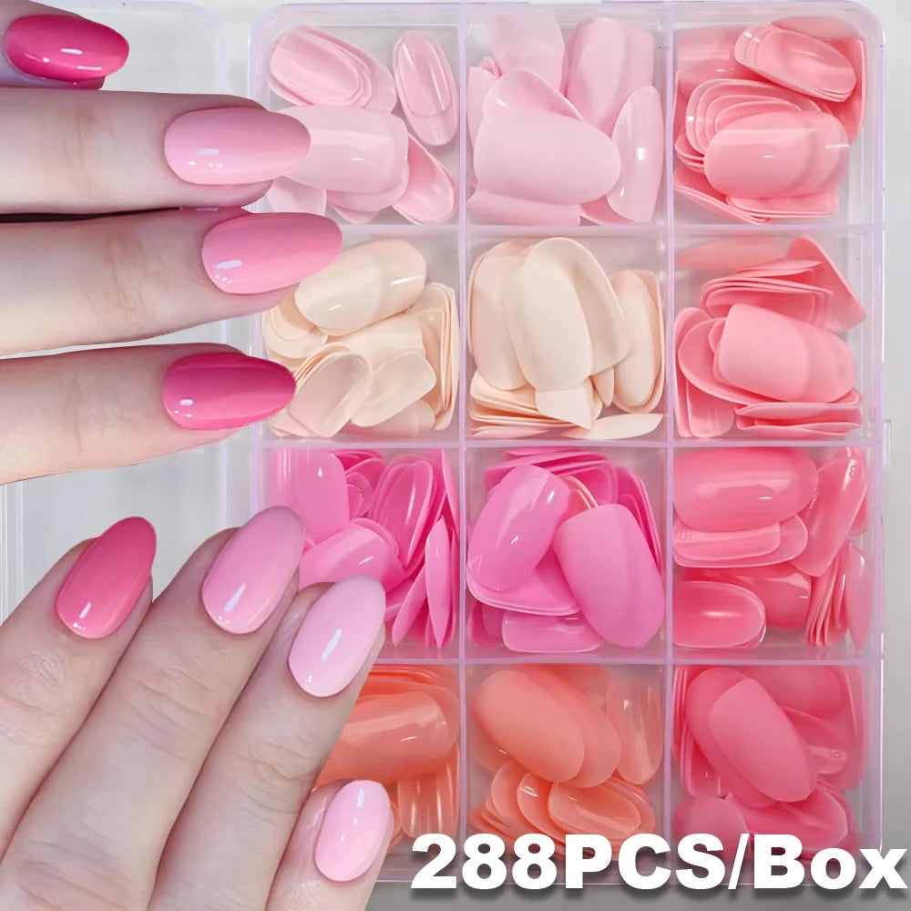 576pcs/Box Colorful Fake Nails Black Red Design Fake Nail Oval Short Square Press On False Nails Mixed Full Cover Nail Tips
