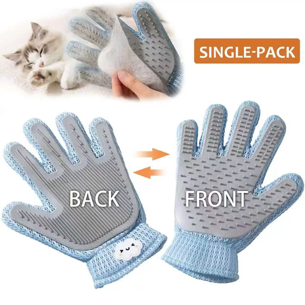 2-in-1 Pet Grooming Glove – Double-Sided Deshedding & Massage Brush for Cats/Dogs, Removes Loose Hair from Fur & Furniture, Ultra-Soft Easy-Clean Mitt（single glove）