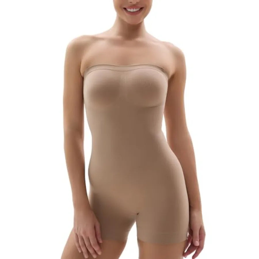 SHAPERX Strapless Shorts Bodysuit for Women Tummy Control Shapewear Seamless Sculpt Body Shaper with Removable Straps