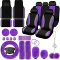 47pcs Car Seat Cover Full Set Car Seat Covers for Car Front Rear Seat Cover Fluffy Steering Wheel Cover Seat Belt Automotive Floor Mats Car Air Conditioner Decoration Strip Car Accessories Women
