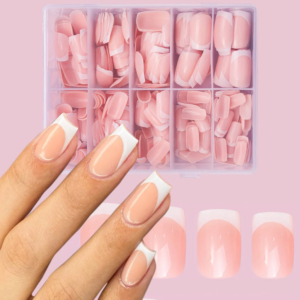 1BOX Candy Color French Short Square False Nails Pink/Green/Purple Full Cover Macarons Press On Nails DIY Artificial Manicure