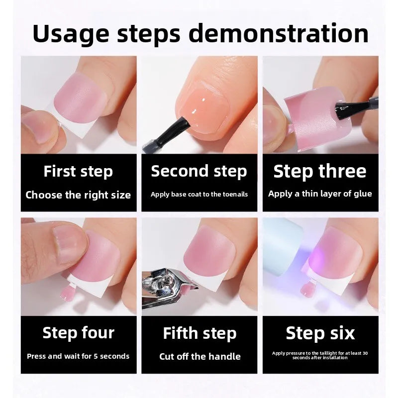 150pcs French Foot Wear Nail Set Summer Short Square Shiny False Toenail Acrylic Full Coverage Suitable for Nail Salon