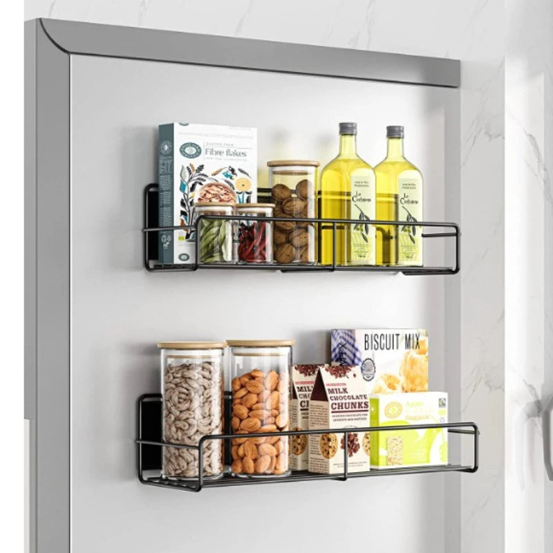 Magnetic Seasoning Rack No-Drill Condiment Holder Wall-Mounted Metal Storage Rack for Spices Storage Hoders Metal Iron Racks