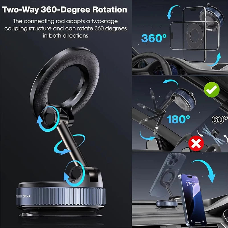 Vacuum Magnet Bracket Upgraded Version Multi-angles Adjustment Strong Magnetic Suck Design Foldable Car Navigation Phone Holder