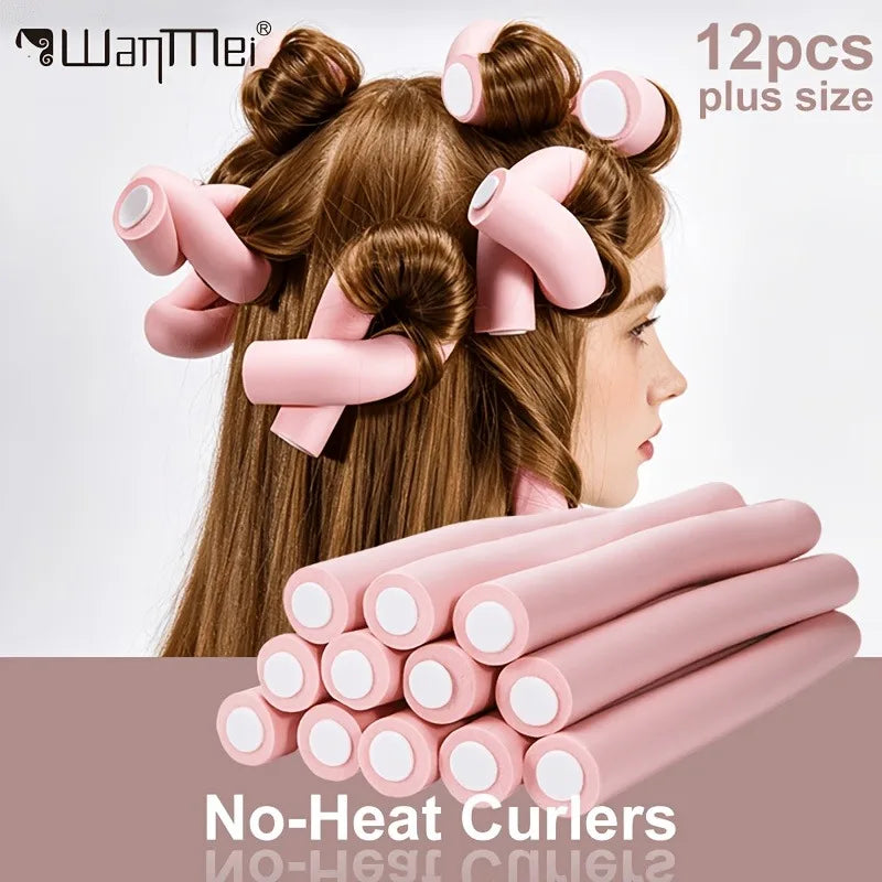 24PCS Plus Size Oversize Heatless Hair Curlers, Flexible Bendable Twist Foam Flexi Rods, No Heat Sleep In DIY Hair Rollers Styling Set for Long Thick Hair Natural Curls