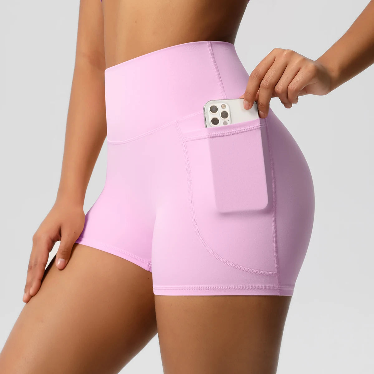 Women's Solid Color Nylon Yoga Tightening Tummy Lifting Shorts Outdoor Cycling Running With Pockets Sports Shorts Gym Pilates