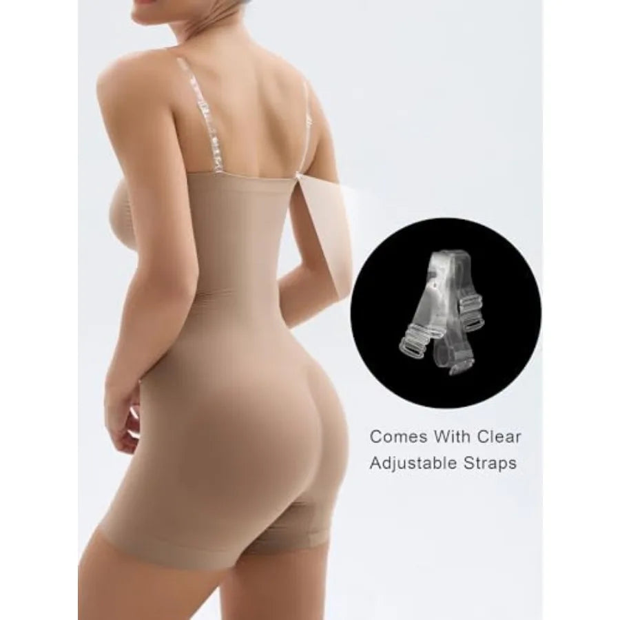 SHAPERX Strapless Shorts Bodysuit for Women Tummy Control Shapewear Seamless Sculpt Body Shaper with Removable Straps