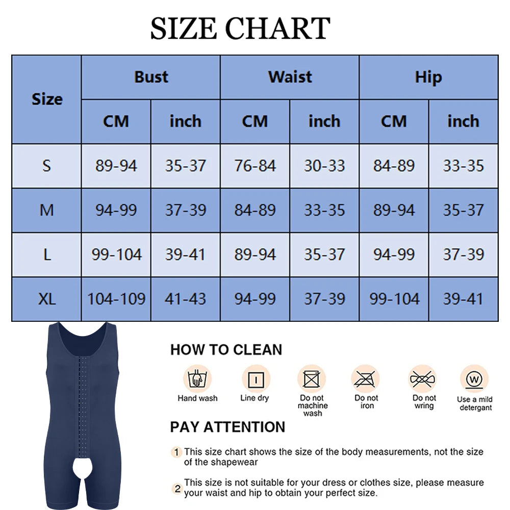 Men's Compression Shapewear  Tummy Control Full Body Shaper Slimming Bodysuit with Open Crotch for Post Surgery Recovery