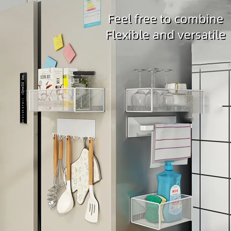 Storage Hanging Basket Magnetic Spice Rack for Refrigerator Hanging Shelf Wall Mount Kitchen Gadgets Shelves Magnet Organization