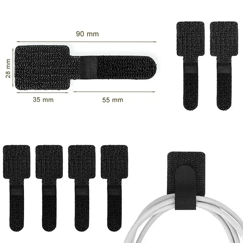 New Reusable Cable Ties Velcro Ties Self-Adhesive Power Cord Cable Holder Adjustable Cord Storage Desktop Organiser Manager