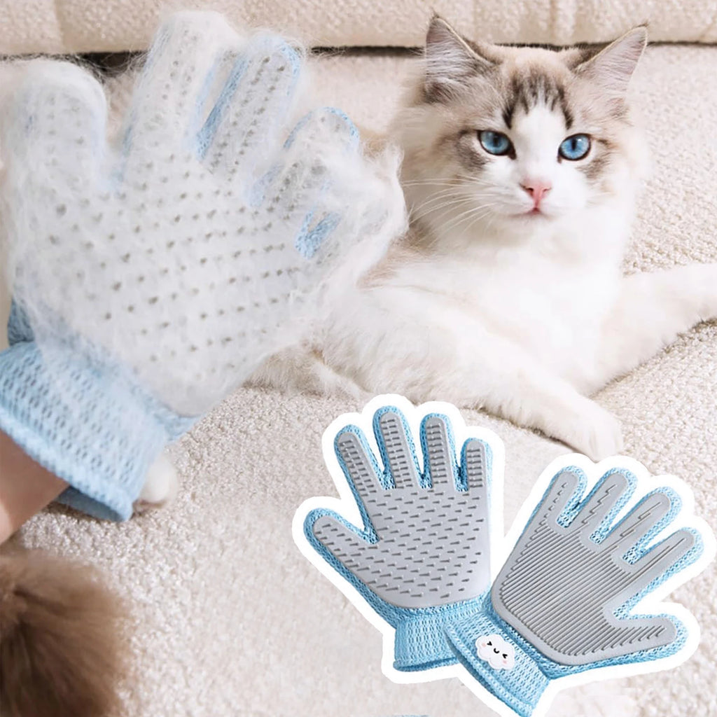 2-in-1 Pet Grooming Glove – Double-Sided Deshedding & Massage Brush for Cats/Dogs, Removes Loose Hair from Fur & Furniture, Ultra-Soft Easy-Clean Mitt（single glove）