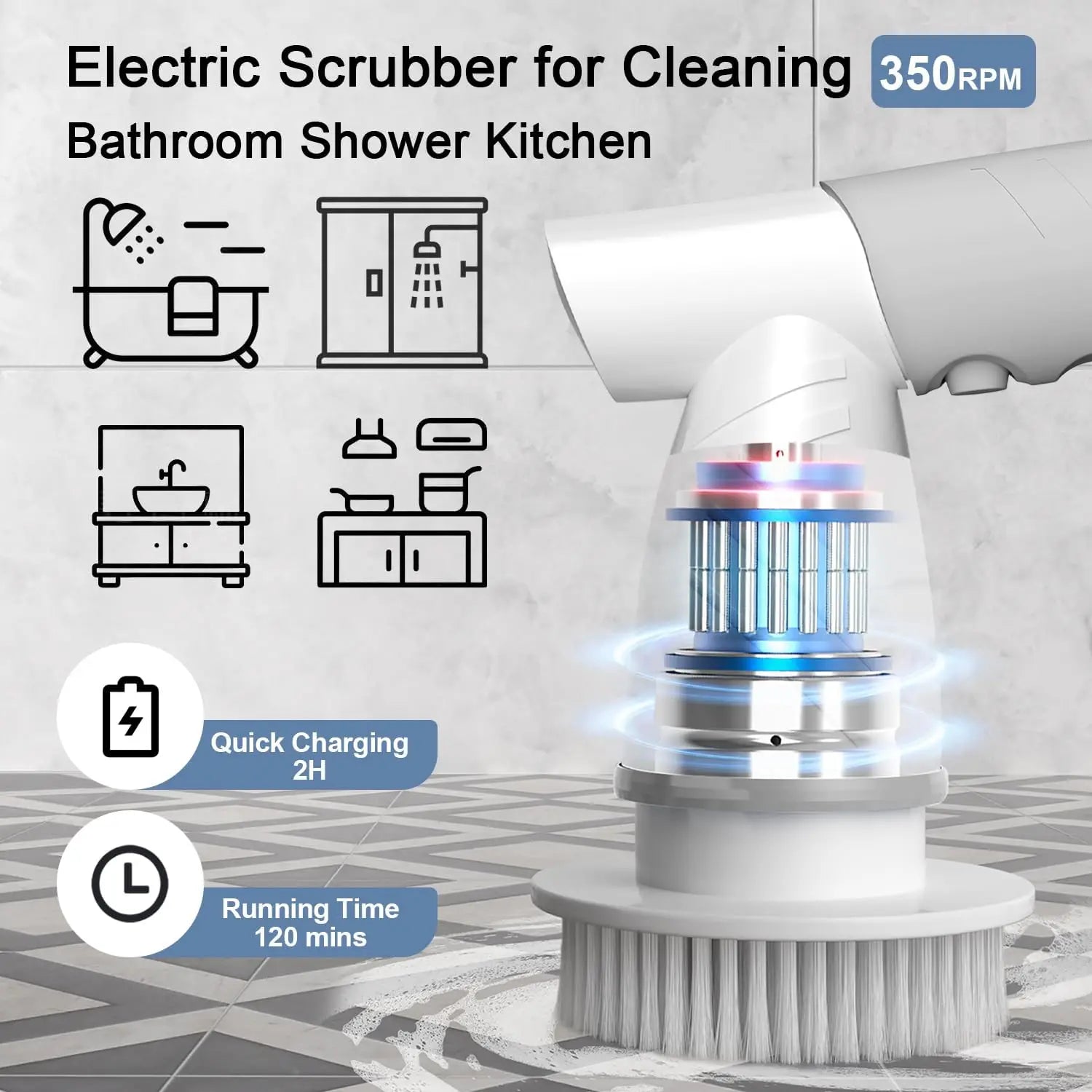 2026 New Upgrade Electric Spin Scrubber,Bathroom Shower Electric Scrubber forCleaning Power Cleaning Brush Rechargeable Cordless