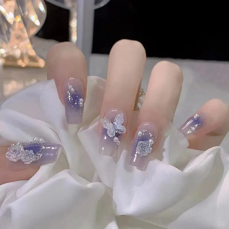 24Pcs Glitter Diamond Press On Nails Blush Pink Cat Eye Fake Nails Sweet Cute Coffin Full Cover Short Square False Nail Tips Art
