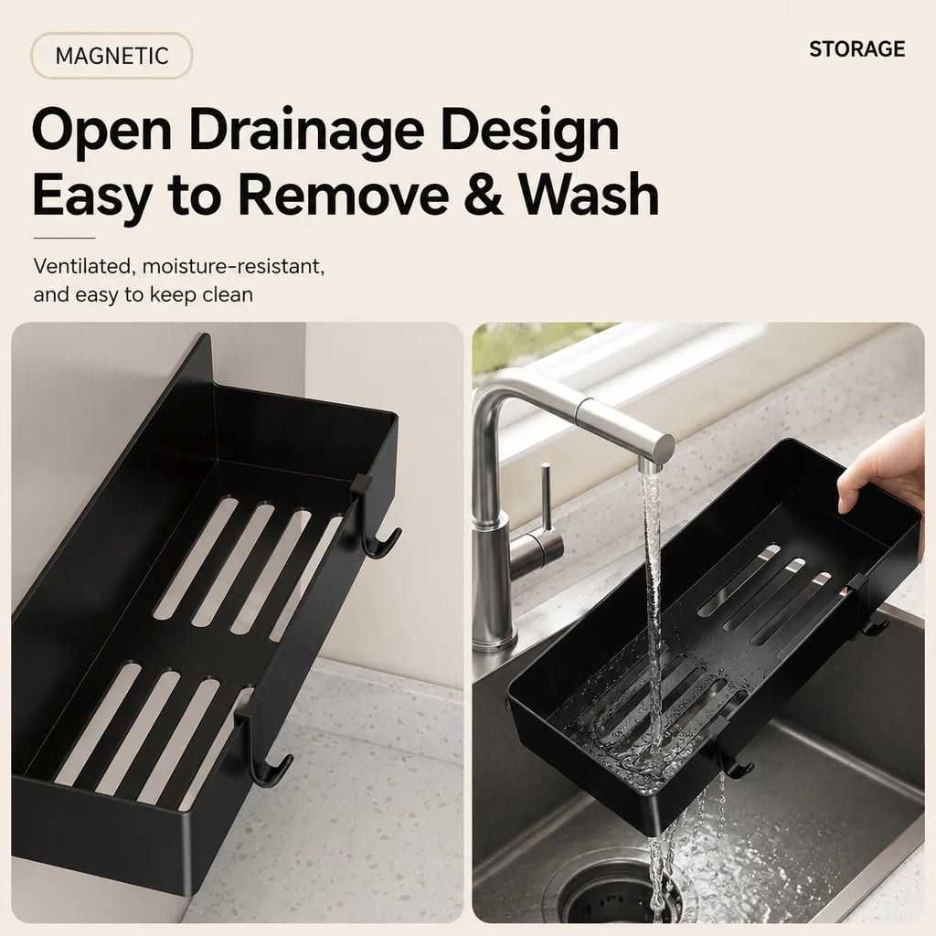 Magnetic Refrigerator Side Storage Rack ABS Wall Mounted Spice Organizer No Drill Kitchen Shelf for Fridge Laundry Bathroom