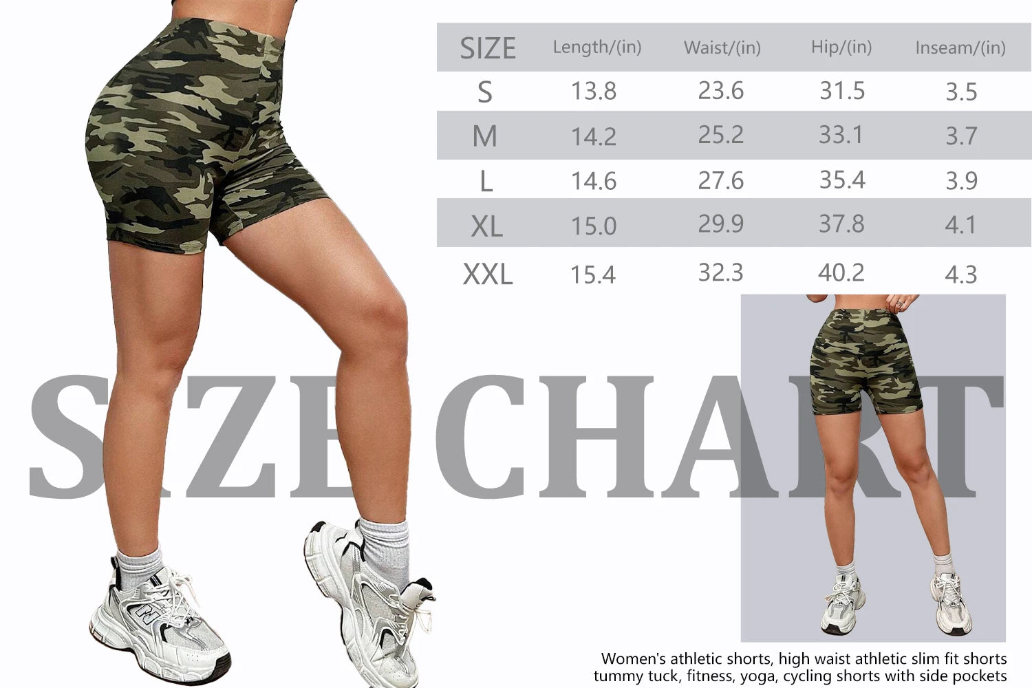 Women's Athletic Camo Print Yoga Shorts High Waist Slim Fitness Shorts Tummy Control Cycling Yoga Pants