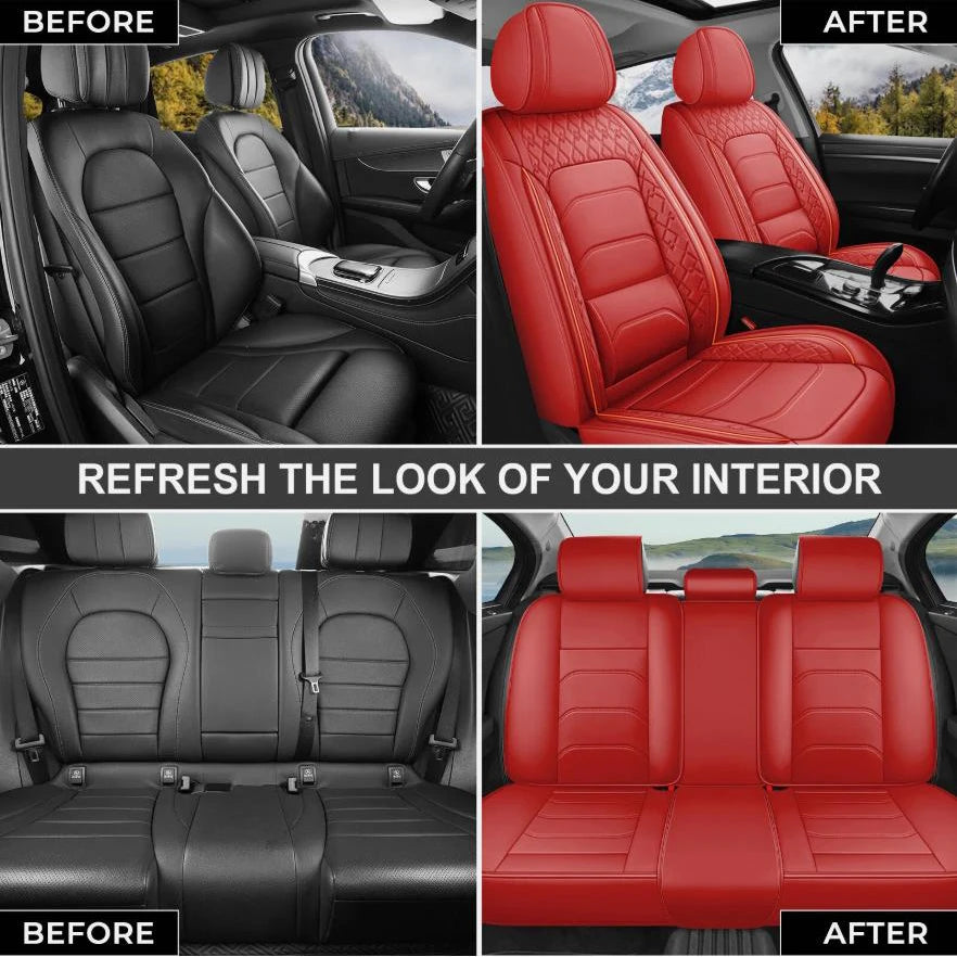 Universal Waterproof PU Leather Car 5 Seat Covers Full Set Interior Protector Comfortable & Durable for All Seasons Fits Most Vehicles