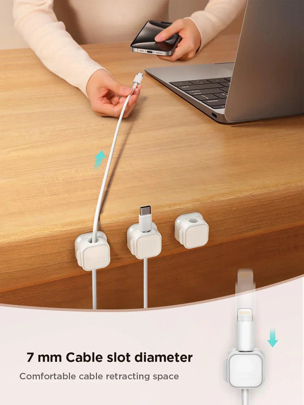 iLMH Non-magnetic Strong Cable Clips Adjustable Cord Holder, Adhesive Under Desk Mgmt Organizer, Home Office Car Wall Desktop