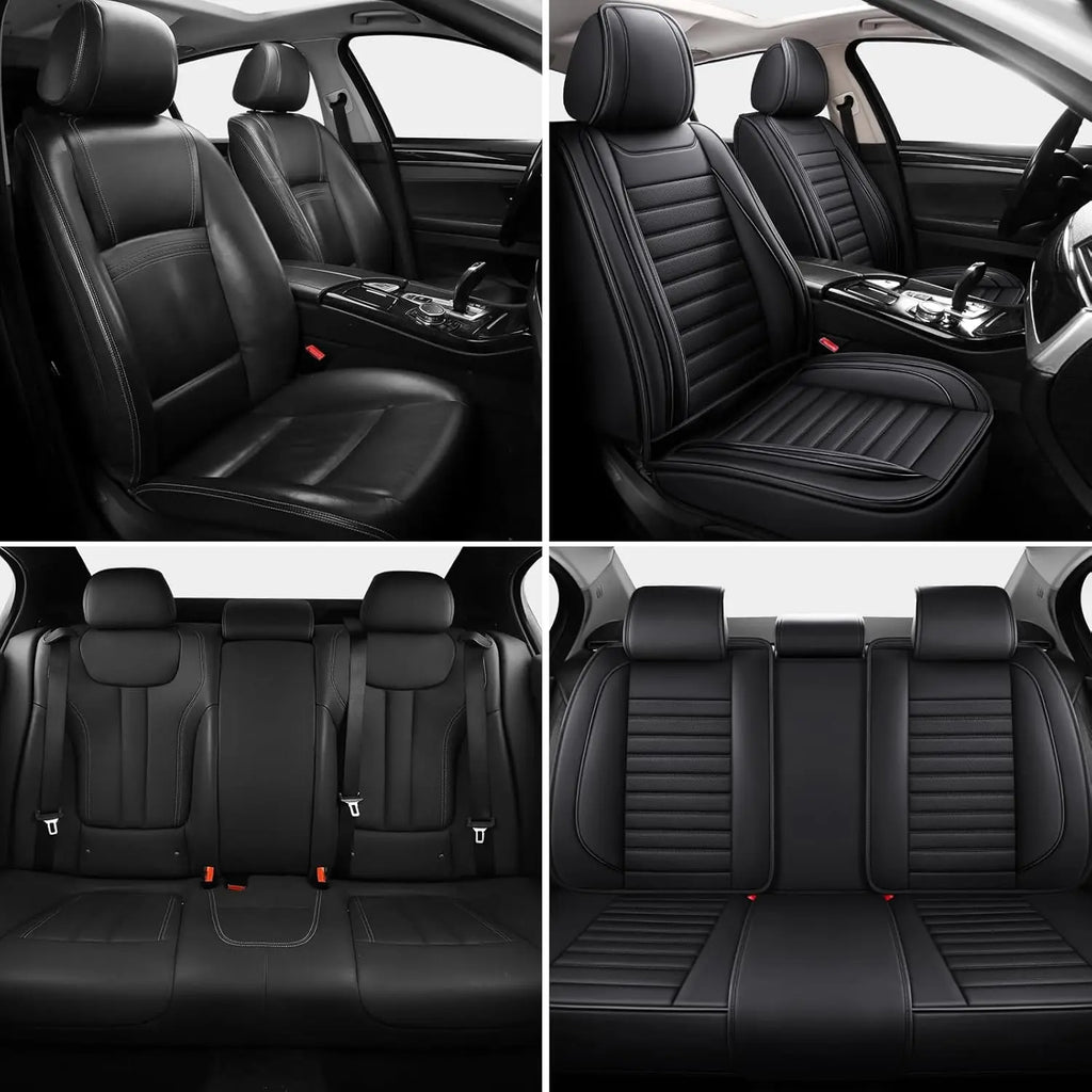 5pcs Full Set Car Seat Covers PU Leather Front Rear Seat Bench Protector Four Season Universal Fit Most Car Sedan SUV