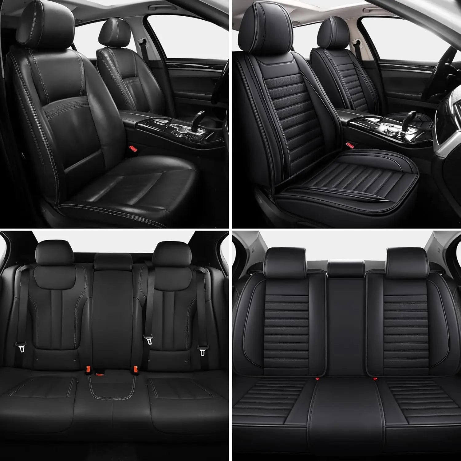 5pcs Full Set Car Seat Covers PU Leather Front Rear Seat Bench Protector Four Season Universal Fit Most Car Sedan SUV