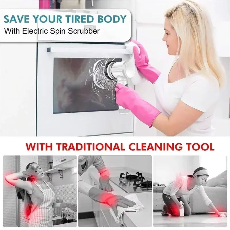 Wireless Electric Spin Scrubber Power Cleaning Brush For Kitchen Bathroom Car Tiles Multi Function Portable Scrub Tool