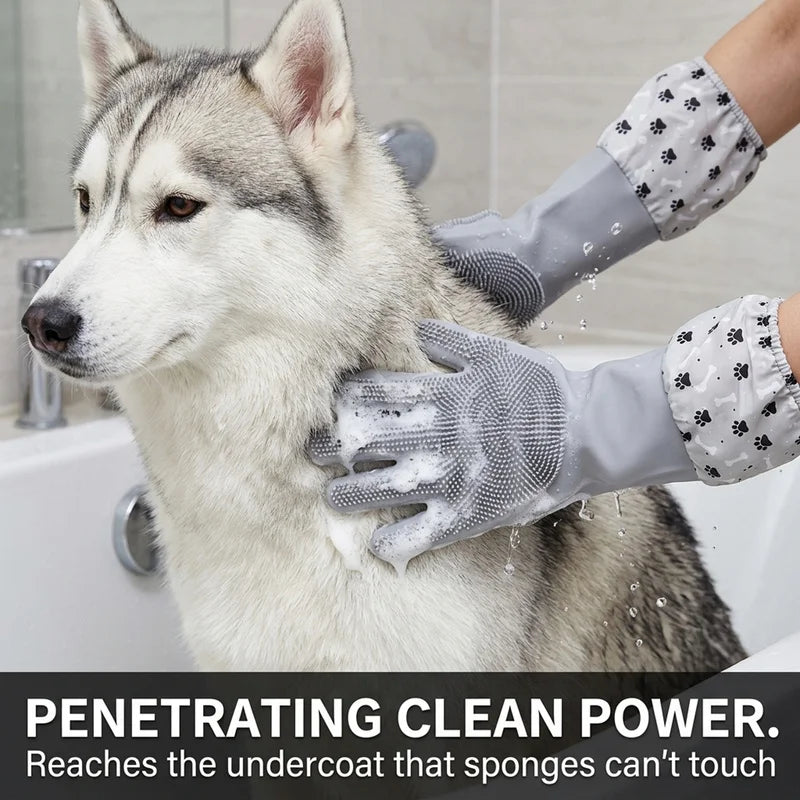 Pet Bathing Gloves,dogs accessories,Scratch Bite Resistant Cat dog brush Grooming Scrubber Heavy Duty Long Sleeve Non-Slip Pair