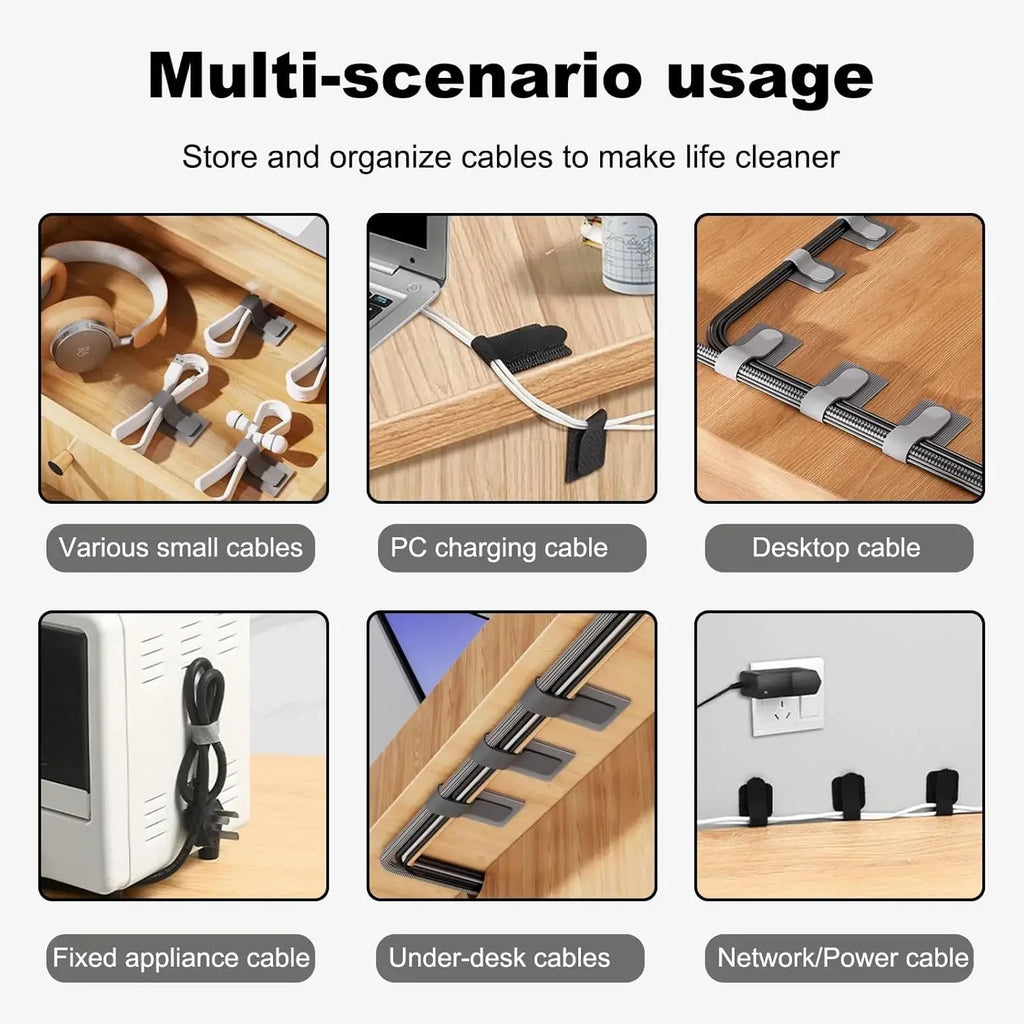 New Reusable Cable Ties Velcro Ties Self-Adhesive Power Cord Cable Holder Adjustable Cord Storage Desktop Organiser Manager