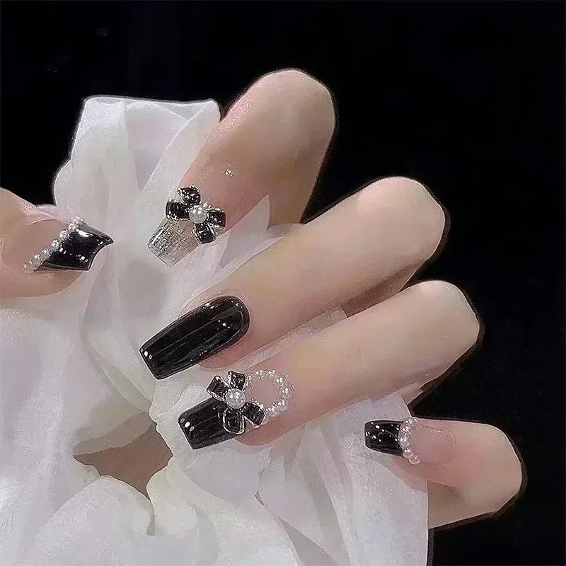 24Pcs Glitter Diamond Press On Nails Blush Pink Cat Eye Fake Nails Sweet Cute Coffin Full Cover Short Square False Nail Tips Art
