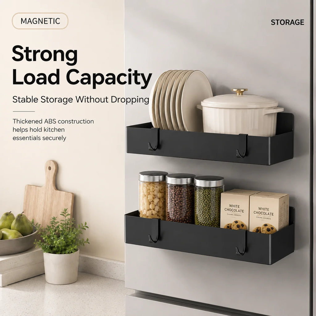 Magnetic Refrigerator Side Storage Rack ABS Wall Mounted Spice Organizer No Drill Kitchen Shelf for Fridge Laundry Bathroom