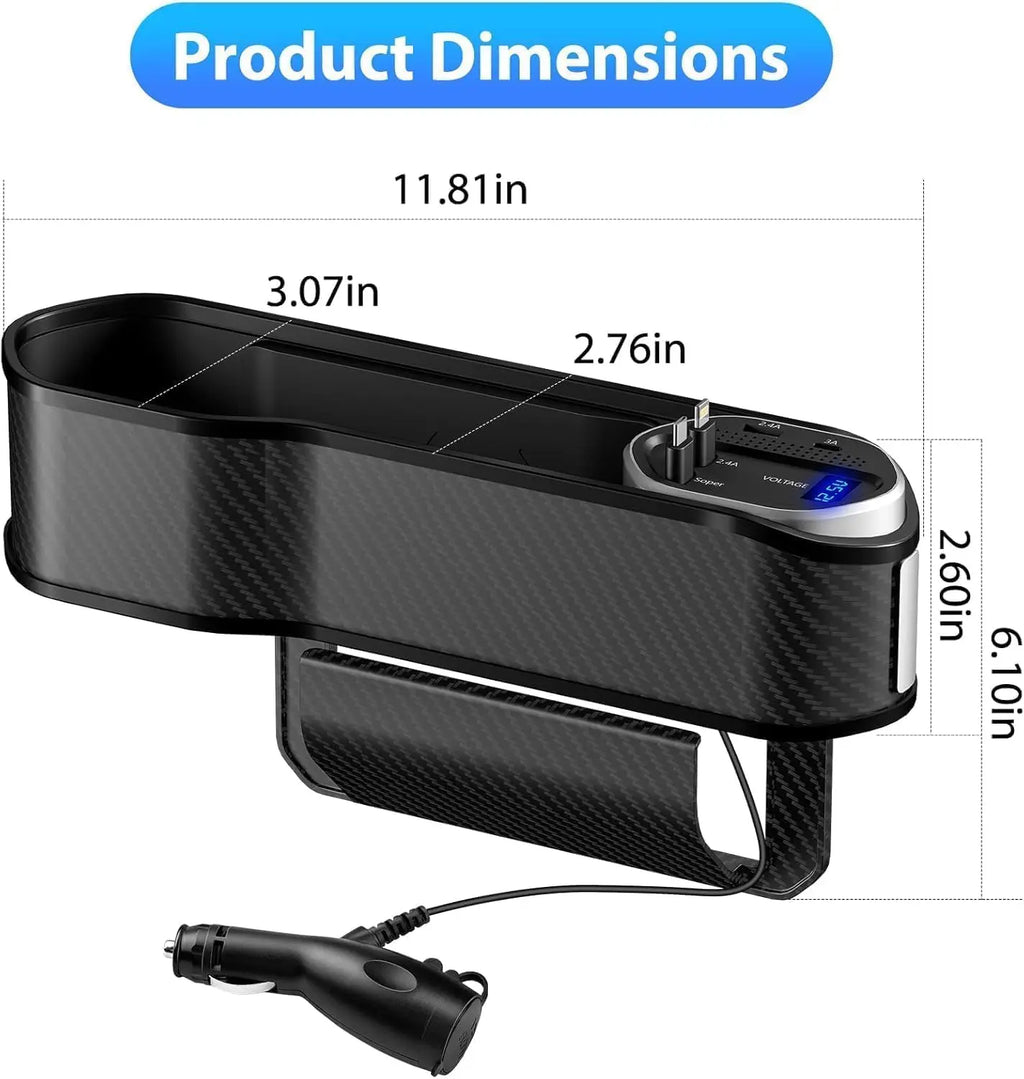 5 in 1 Car Seat Gap Organizer With Wireless Charger Fast Retractable Cable IOS Type C Lighting Cup Holder Cigarette Lighter Storage Box